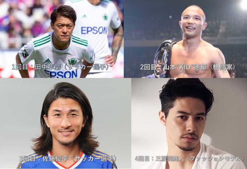 離婚回数が多い芸能人
MALIA.の元夫・田中隼磨（サッカー選手）、山本"KID"徳郁（格闘家）、佐藤優平（サッカー選手）、三渡洲舞人（ファッションモデル）の写真